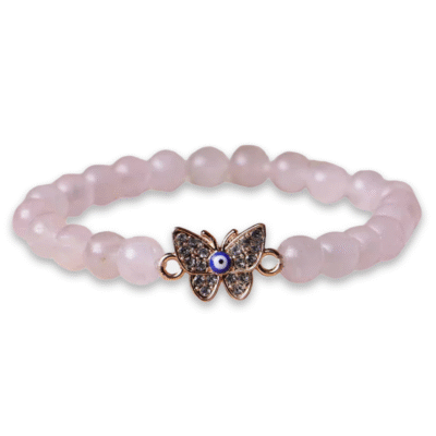 Rose Quartz Bracelet Evil Eye (Butterfly) 8MM