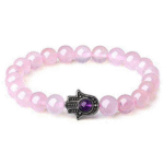 Rose Quartz Chips Hamsa Hand Charm Chain Bracelet