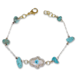 Firoza (Turquoise) Chips Hamsa Hand Charm Chain Bracelet