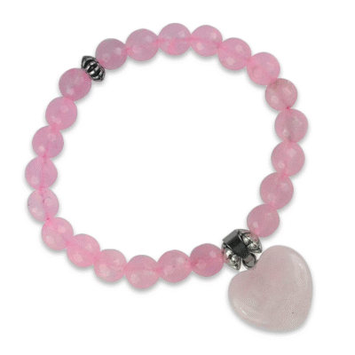 Rose Quartz Bracelet with Mini Heart Charm